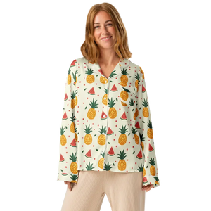 Long Sleeve Pajama Top Silky Pineapple Watermelon Print - Dipaliz - Clothing Tops