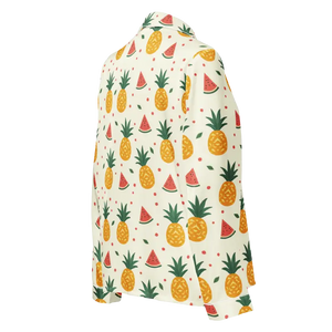 Long Sleeve Pajama Top Silky Pineapple Watermelon Print - Dipaliz - Clothing Tops
