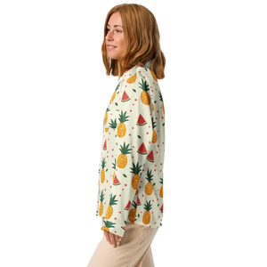 Long Sleeve Pajama Top Silky Pineapple Watermelon Print - Dipaliz - Clothing Tops
