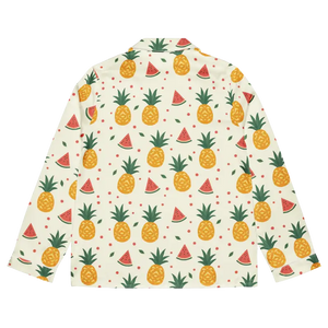 Long Sleeve Pajama Top Silky Pineapple Watermelon Print - Dipaliz - Clothing Tops