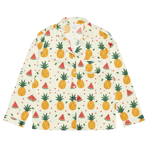 Long Sleeve Pajama Top Silky Pineapple Watermelon Print - Dipaliz - Clothing Tops