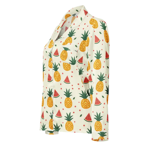 Long Sleeve Pajama Top Silky Pineapple Watermelon Print - Dipaliz - Clothing Tops