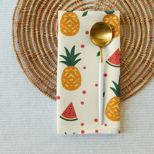 Cloth Napkin Set Tropical Pineapple Watermelon Design Dipaliz - Napkins