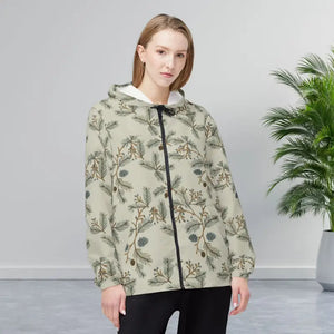 Outerwear - Pinecone Botanical Windbreaker Jacket - Forest Print - Dipaliz Xs
