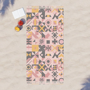 Pink Abstract Geometric Boho Beach Cloth 38x81 - Dipaliz - Towels