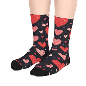 Stylish Red Hearts Mid-length Socks - Comfort Fashion - Dipaliz - one Size / 3/4 Crew