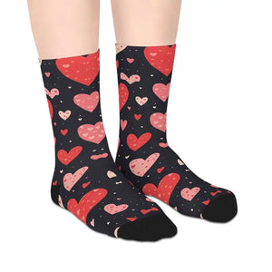 Stylish Red Hearts Mid-length Socks - Comfort Fashion - Dipaliz - one Size / 3/4 Crew