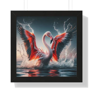 Pink Flamingo Splashing Gallery Canvas - Framed Poster - Dipaliz - 16″ x / Black - Prints