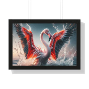Pink Flamingo Splashing Gallery Canvas - Framed Poster - Dipaliz - 24″ x 16″ / Black - Prints