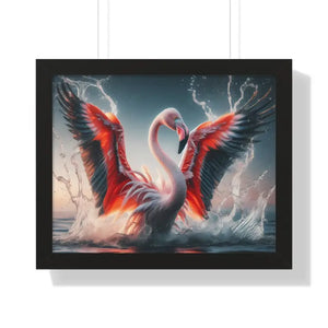 Pink Flamingo Splashing Gallery Canvas - Framed Poster - Dipaliz - 20’’ x 16’’ / Black - Prints