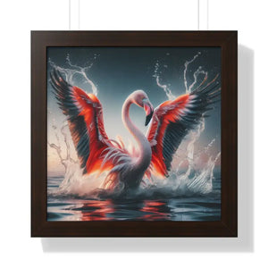 Pink Flamingo Splashing Gallery Canvas - Framed Poster - Dipaliz - 16″ x / Walnut - Prints