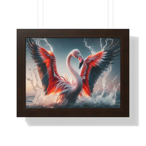 Pink Flamingo Splashing Gallery Canvas - Framed Poster - Dipaliz - 16″ x 12″ / Walnut - Prints