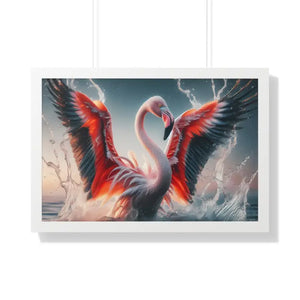 Pink Flamingo Splashing Gallery Canvas - Framed Poster - Dipaliz - 30’’ x 20’’ / White - Prints
