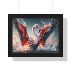 Pink Flamingo Splashing Gallery Canvas - Framed Poster - Dipaliz - 16″ x 12″ / Black - Prints