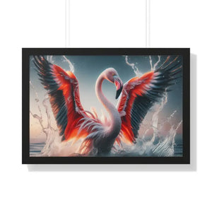 Pink Flamingo Splashing Gallery Canvas - Framed Poster - Dipaliz - 30’’ x 20’’ / Black - Prints