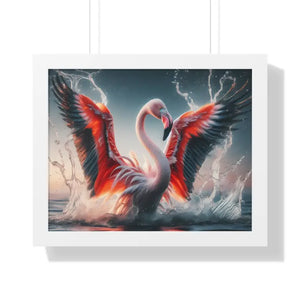Pink Flamingo Splashing Gallery Canvas - Framed Poster - Dipaliz - 20’’ x 16’’ / White - Prints