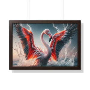 Pink Flamingo Splashing Gallery Canvas - Framed Poster - Dipaliz - 30’’ x 20’’ / Walnut - Prints