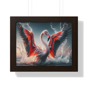 Pink Flamingo Splashing Gallery Canvas - Framed Poster - Dipaliz - 14″ x 11″ / Walnut - Prints