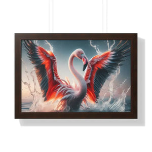 Pink Flamingo Splashing Gallery Canvas - Framed Poster - Dipaliz - 24″ x 16″ / Walnut - Prints