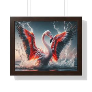 Pink Flamingo Splashing Gallery Canvas - Framed Poster - Dipaliz - 20’’ x 16’’ / Walnut - Prints