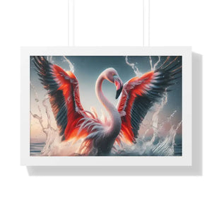 Pink Flamingo Splashing Gallery Canvas - Framed Poster - Dipaliz - 24″ x 16″ / White - Prints