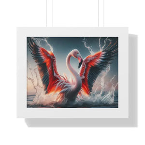 Pink Flamingo Splashing Gallery Canvas - Framed Poster - Dipaliz - 14″ x 11″ / White - Prints