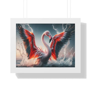Pink Flamingo Splashing Gallery Canvas - Framed Poster - Dipaliz - 16″ x 12″ / White - Prints