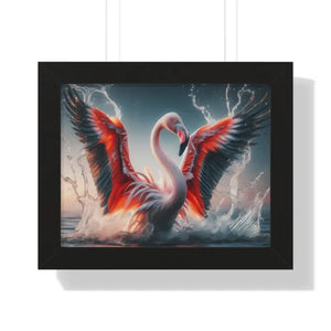 Pink Flamingo Splashing Gallery Canvas - Framed Poster - Dipaliz - 14″ x 11″ / Black - Prints