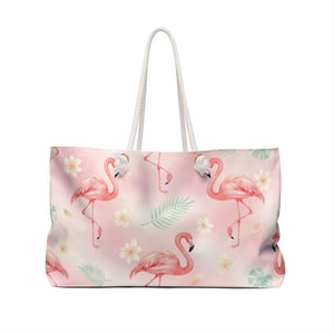Pink Flamingo Weekender – Tropical Floral Travel - Dipaliz - Tote Bags