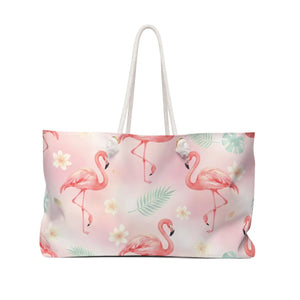 Pink Flamingo Weekender – Tropical Floral Travel - Dipaliz - Tote Bags