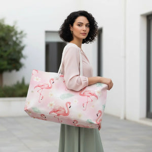 Pink Flamingo Weekender – Tropical Floral Travel - Dipaliz - Tote Bags