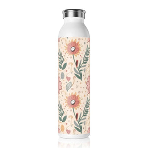 Pink Floral Slim Water Bottle - Stainless Steel - Dipaliz - Bottles