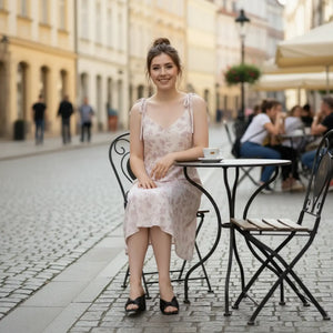 Pink Floral Midi Dress – Built-in Bra Chiffon - Dipaliz - Dresses - Xs
