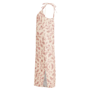 Midi Dress Pink Floral Vines Built-in Bra Comfort Style - Dipaliz - Dresses