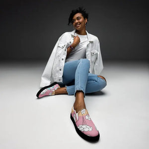 Pink Florals Women’s Slip-on Canvas Shoes - Comfy Style - Dipaliz - Black / 5 - Sneakers