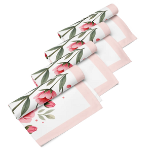 Pink Floral Cloth Napkin Set – Soft Polyester - Dipaliz - Napkins