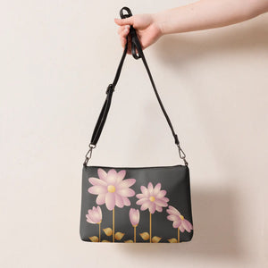 Floral Gold Center Crossbody Bag - Pink Faux Leather - Dipaliz - Cross Body Bags