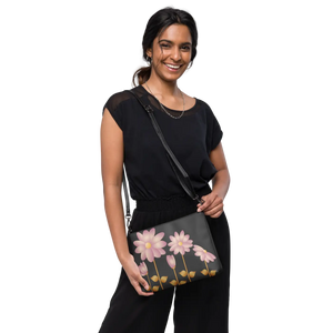 Floral Gold Center Crossbody Bag - Pink Faux Leather - Dipaliz - Cross Body Bags