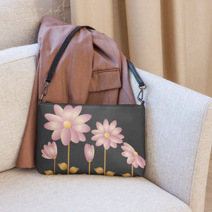 Floral Gold Center Crossbody Bag - Pink Faux Leather - Dipaliz - Cross Body Bags