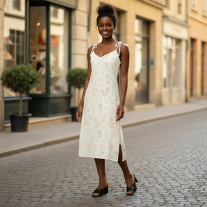 Pink Floral Midi Dress – Built-in Bra - Dipaliz - Dresses - Xs
