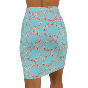 Pink Flowers Mini Skirt Teal Floral Style - Dipaliz - Skirts