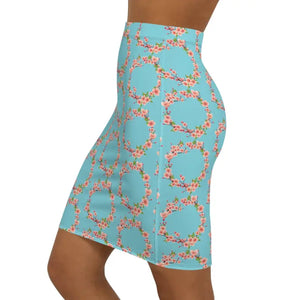 Pink Flowers Mini Skirt Teal Floral Style - Dipaliz - Skirts