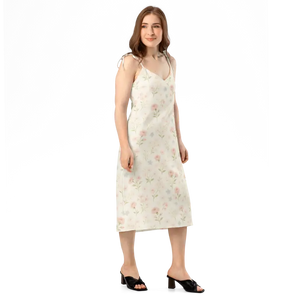 Midi Dress Pink Flowers Built-in Bra Support Comfort - Dipaliz - Dresses