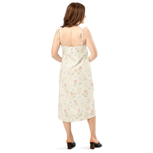 Midi Dress Pink Flowers Built-in Bra Support Comfort - Dipaliz - Dresses