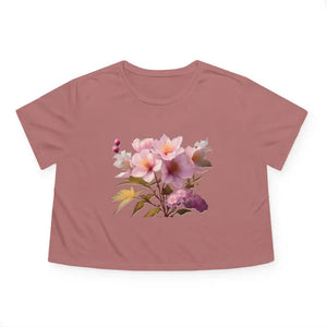 T-shirt - Pink Flowers Flowy Cropped Tee - Stylish Comfort - Dipaliz Mauve / s
