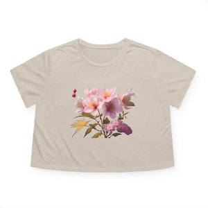 T-shirt - Pink Flowers Flowy Cropped Tee - Stylish Comfort - Dipaliz
