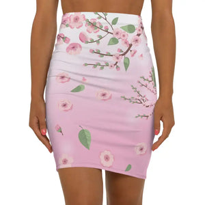 Pink Flowers Womens Mini Skirt - Flirty Floral Style - Dipaliz - Xs / Black Stitching - Skirts