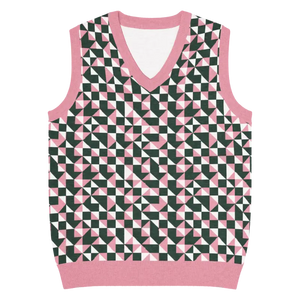 Pink Geometric Origami Knit V-neck Vest - Dipaliz - 2xl - Vests