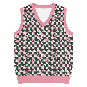 Pink Geometric Origami Knit V-neck Vest - Dipaliz - 2xs - Vests