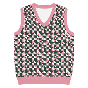 Pink Geometric Origami Knit V-neck Vest - Dipaliz - 3xl - Vests